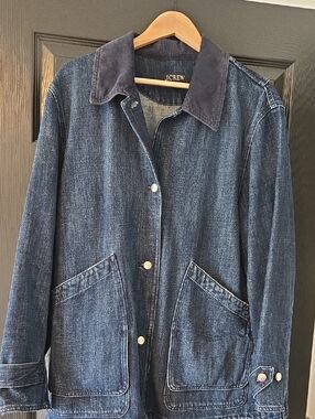 J. Crew Indigo Denim Jacket with Dark Navy Corduroy Collar